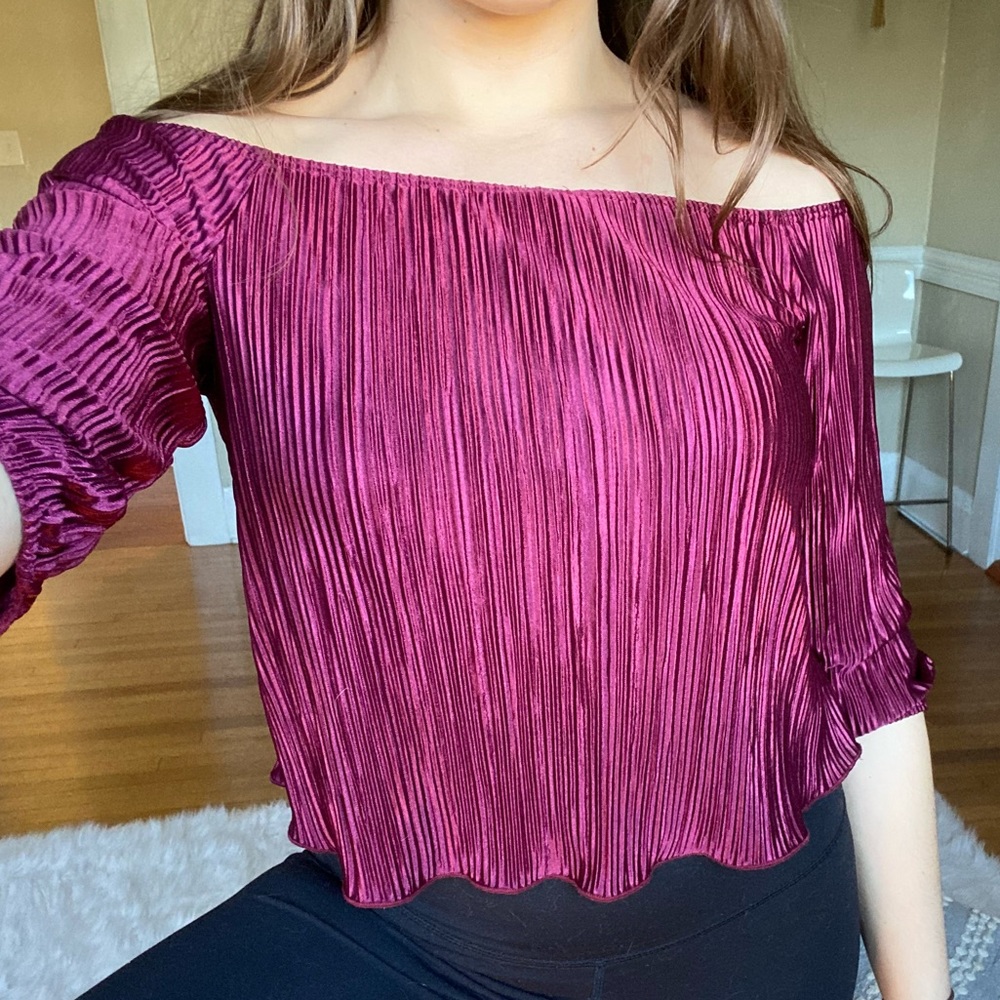 Plisse Maroon Blouse